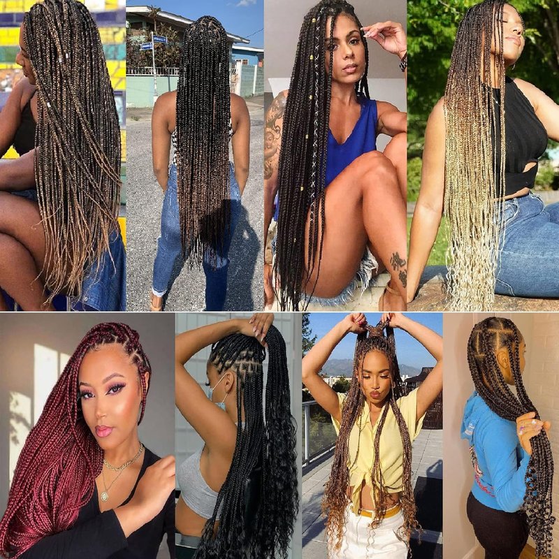 30 Inch Box Braids Crochet Hair - 144 Strands Pre-Looped Ombre Synthetic Extensions | Long Lasting, Easy to Install