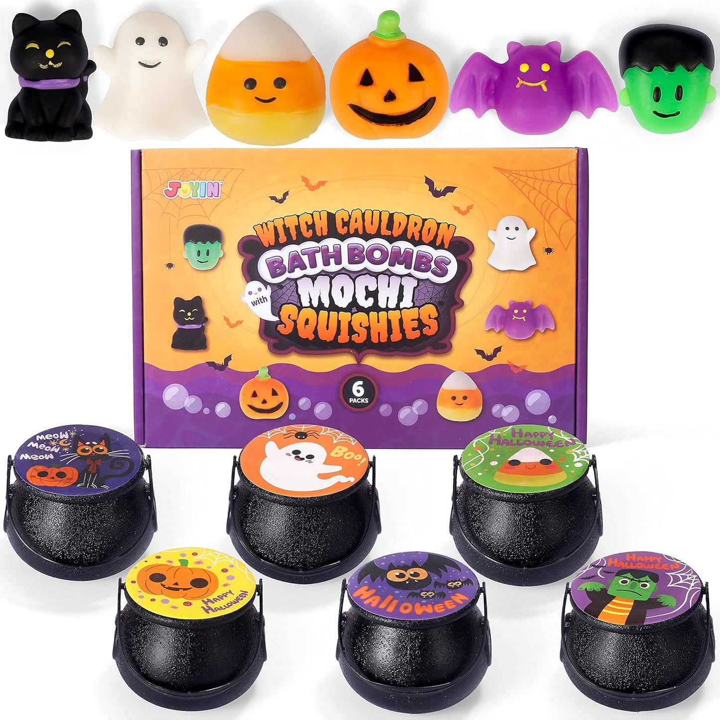 Halloween Witch Cauldron Bath Bombs - 6 Pack with Surprise Mochi Toy | Kids Party Favors & Goodie Bag Stuffers