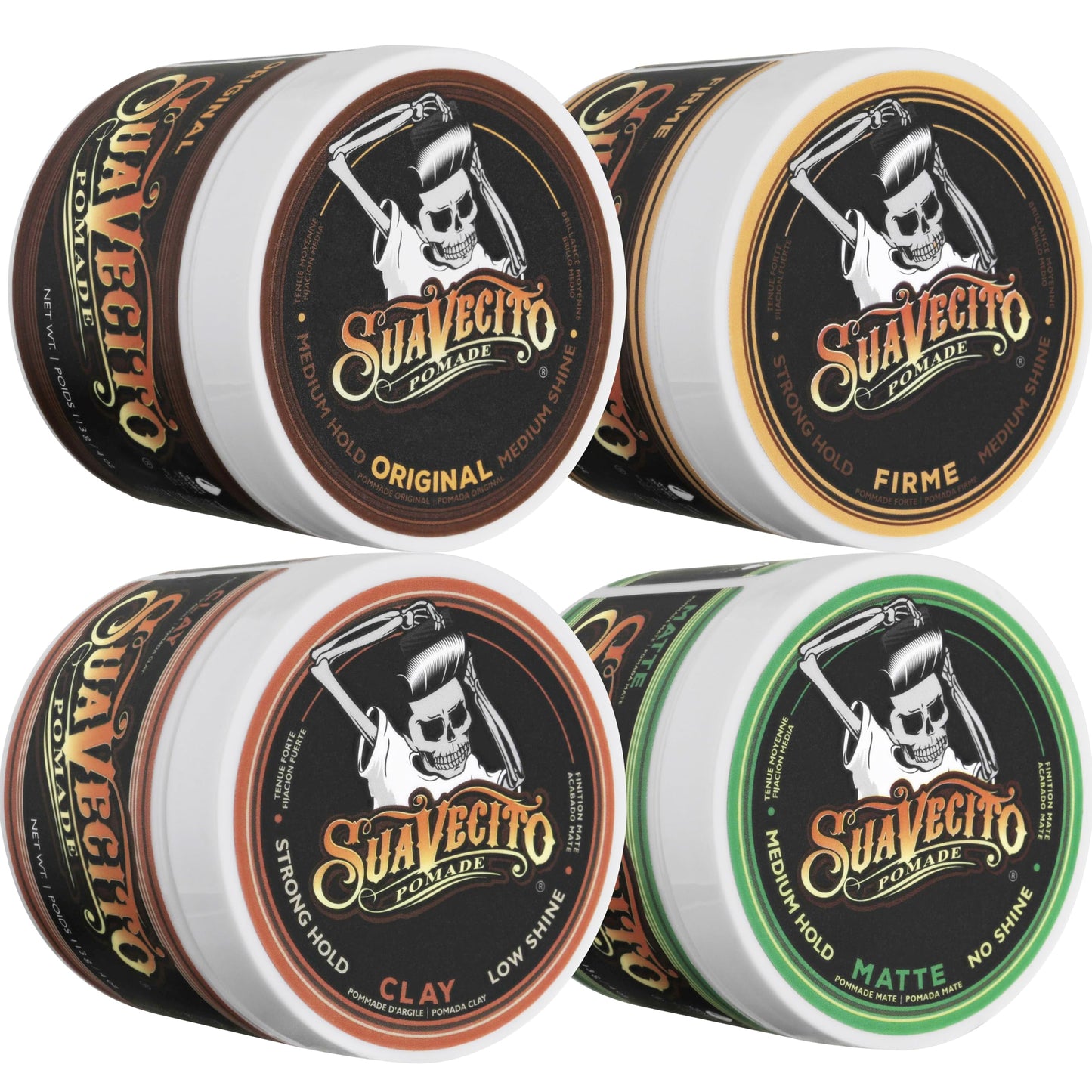 Suavecito Pomade Variety 4 Pack (OG, Firme (Strong), Matte, Clay Pomades) All Day Hold For All Hair Styles