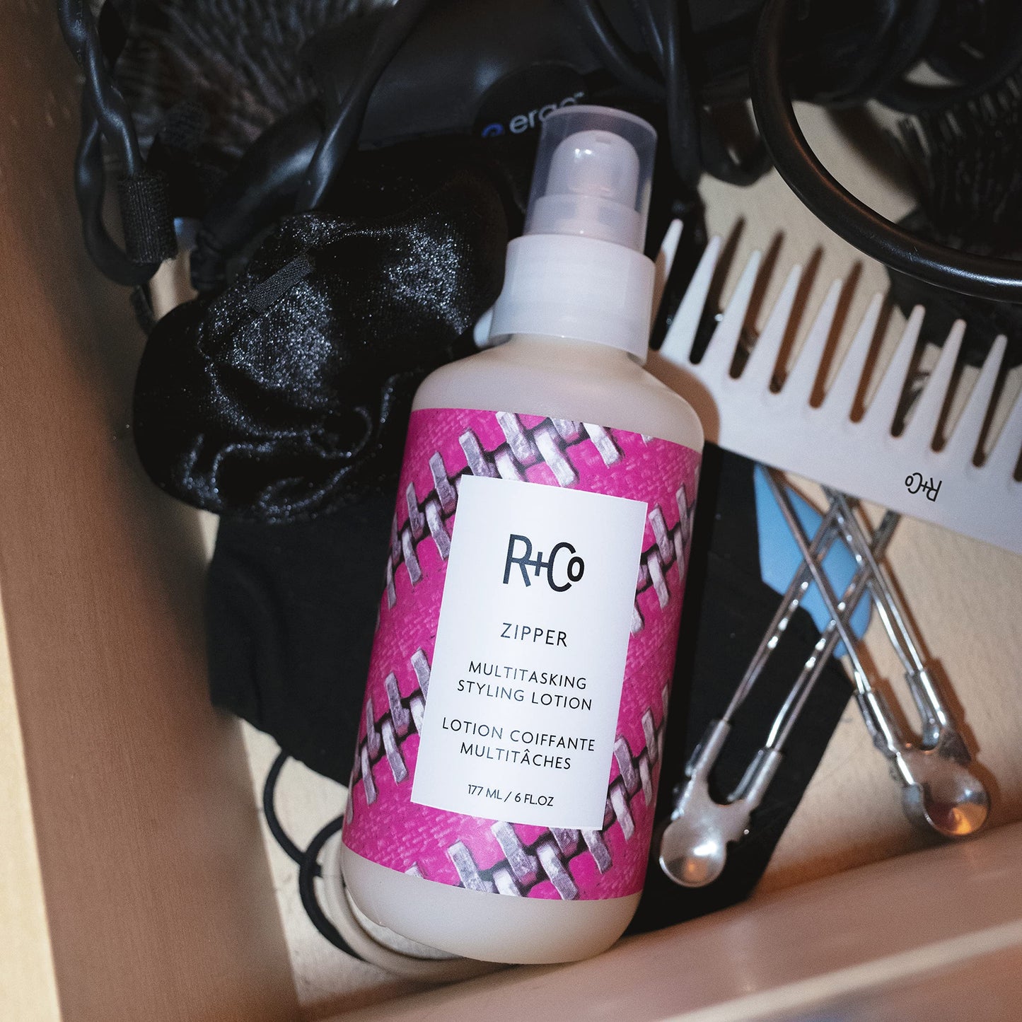 R+Co Zipper Multitasking Styling Lotion – Styling Lotion for Frizz Control, Shine & Flexible Hold – Adds Texture, Softness & Control for All Hair Types – Vegan & Cruelty-Free – 6 oz