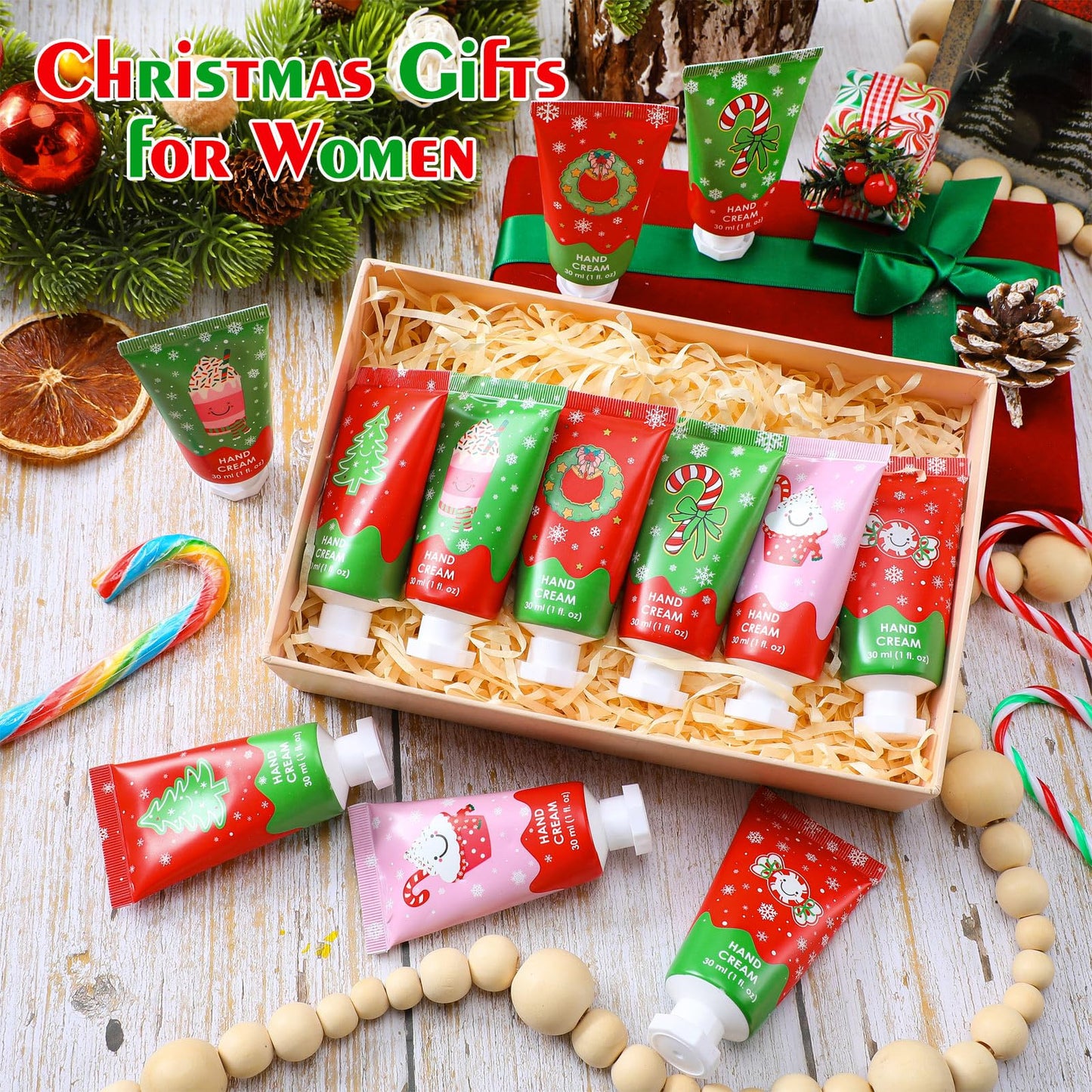 Loopeer 24 Pcs Christmas Hand Cream Gifts Bulk Christmas Mini Hand Lotion Xmas Stocking Stuffers Gifts Travel Size Mini Creams Moisturizer Cream Xmas Party Favors for Dry Skin Women Men Mom Employee