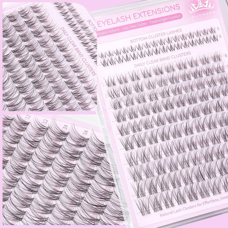 Natural Lash Clusters Kit - Wispy C Curly Eyelash Extensions with Invisible Band | 132 Pcs DIY Set