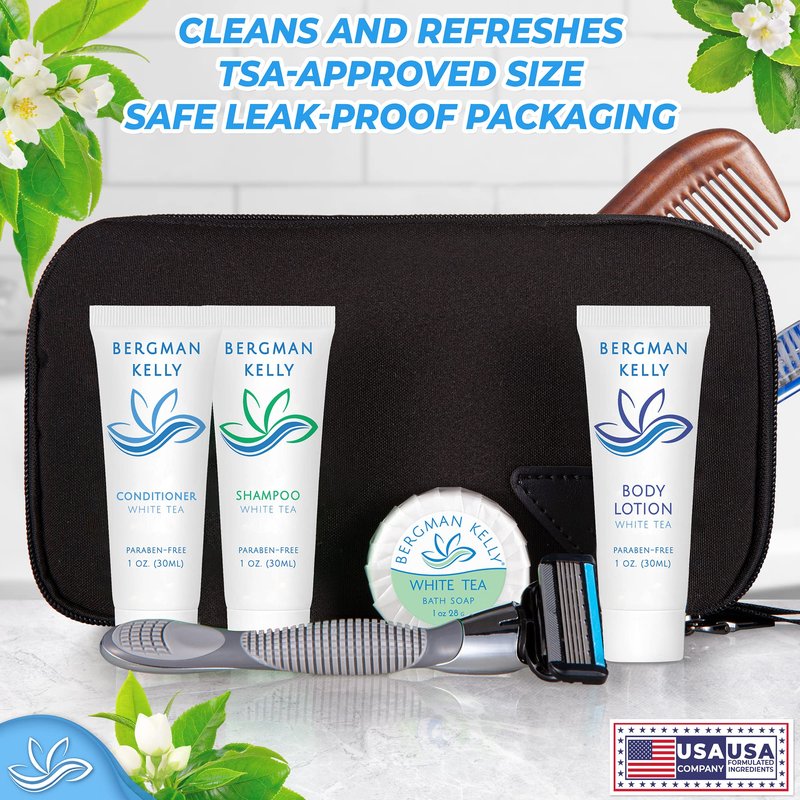 BERGMAN KELLY - Travel Size Hotel Shampoo - 1 fl oz, 100 PK, White Tea - Delight Your Guests with Revitalizing & Refreshing Hair Cleanser for Guest Hospitality - Mini & Small Size Shampoo in Bulk
