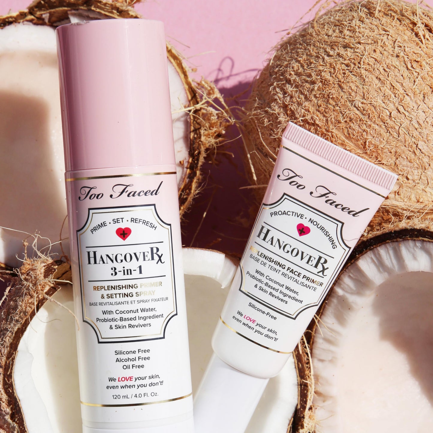 Too Faced Hangover 3-in-1 Primer & Setting Spray | Soothing & Hydrating Setting Spray for Face Makeup | Coconut Water | 4 Fl Oz, Clear