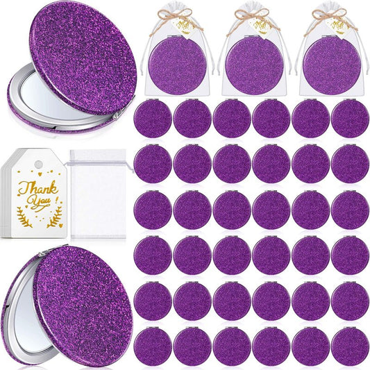 Chunful 30 Sets Compact Magnifying Mirrors Gifts with Thank You Card and Rope Quinceanera Party Favors for Guests Bridal Shower Wedding Souvenir Bridesmaids Mother's Day(Purple)
