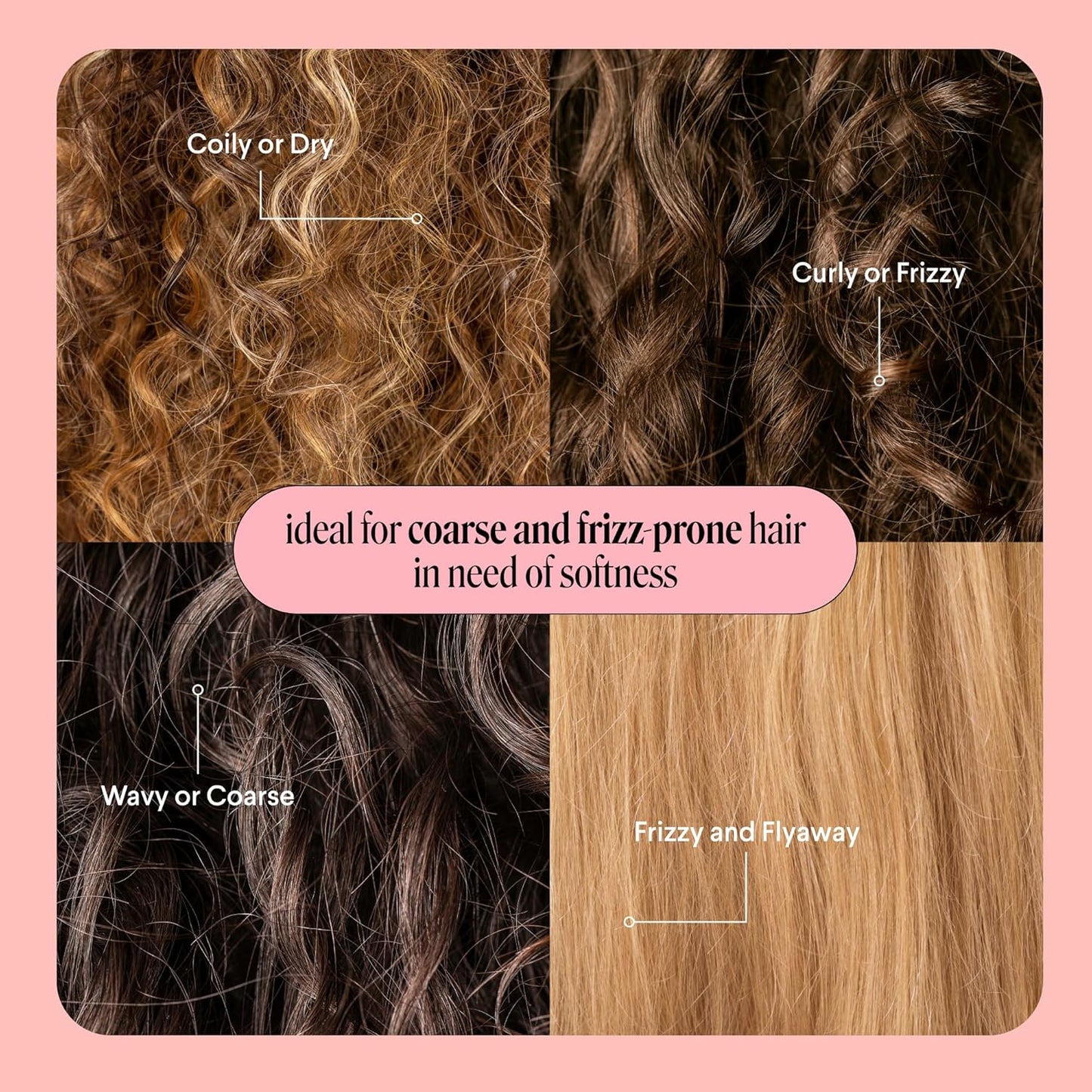 Smooth Shampoo and Conditioner Set for Frizzy Curly Hair - 12 oz Each | Coconut Oil & Shea Butter, Pink