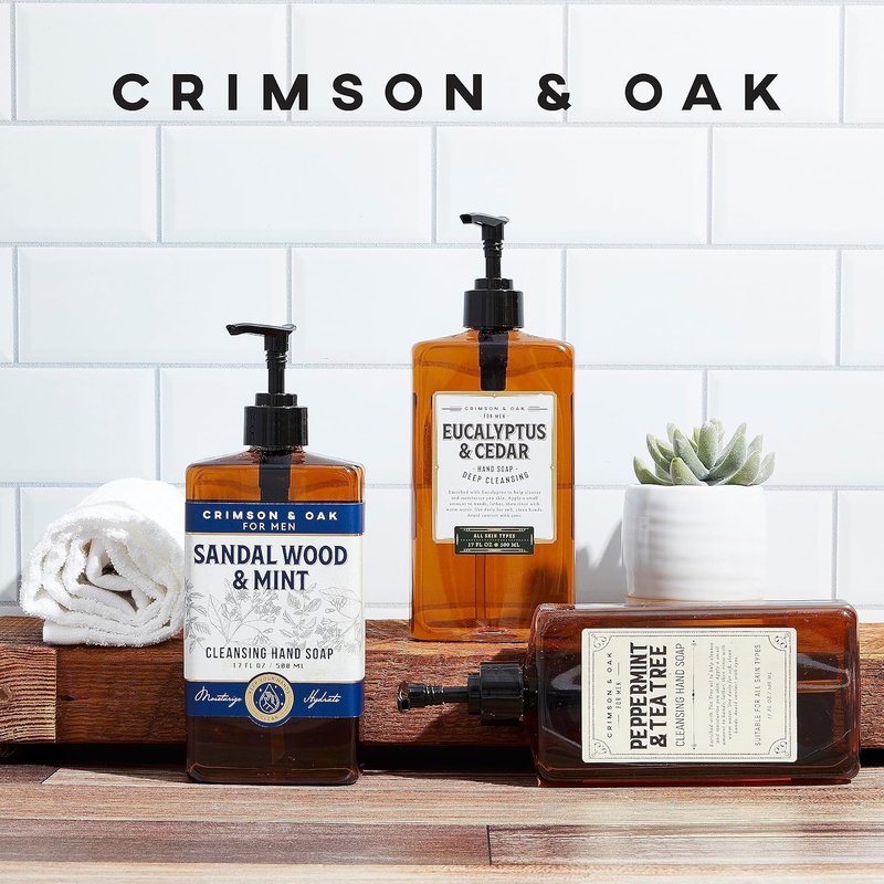 Crimson & Oak Men's Deep Cleansing Hand Soap - 17 Fl Oz Pump Dispenser | Pack of 3