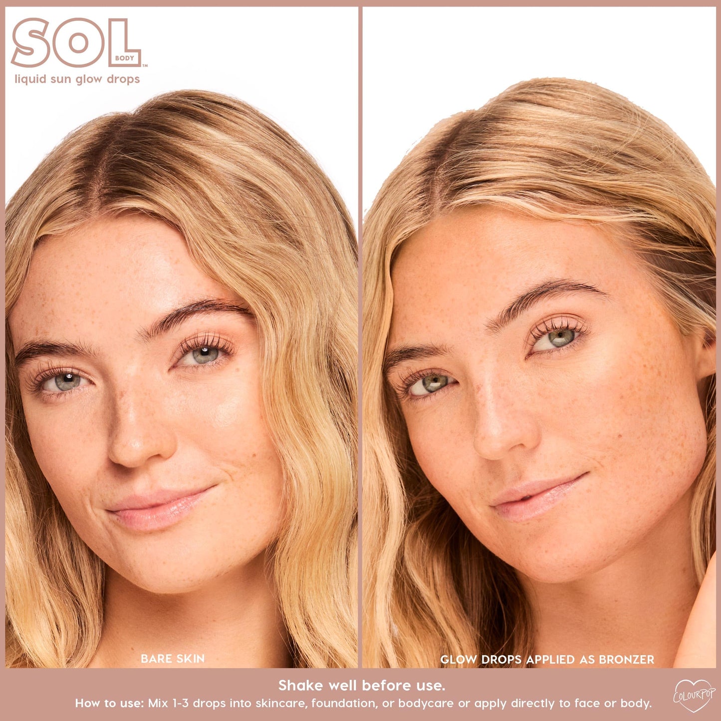 ColourPop Sol Liquid Sun Glow Drops - Buildable Face & Body Bronzer Drops - Glowy Summer Makeup Enriched with Niacinamide & Peptides for Radiant, Healthy-Looking Skin (1.11 oz)