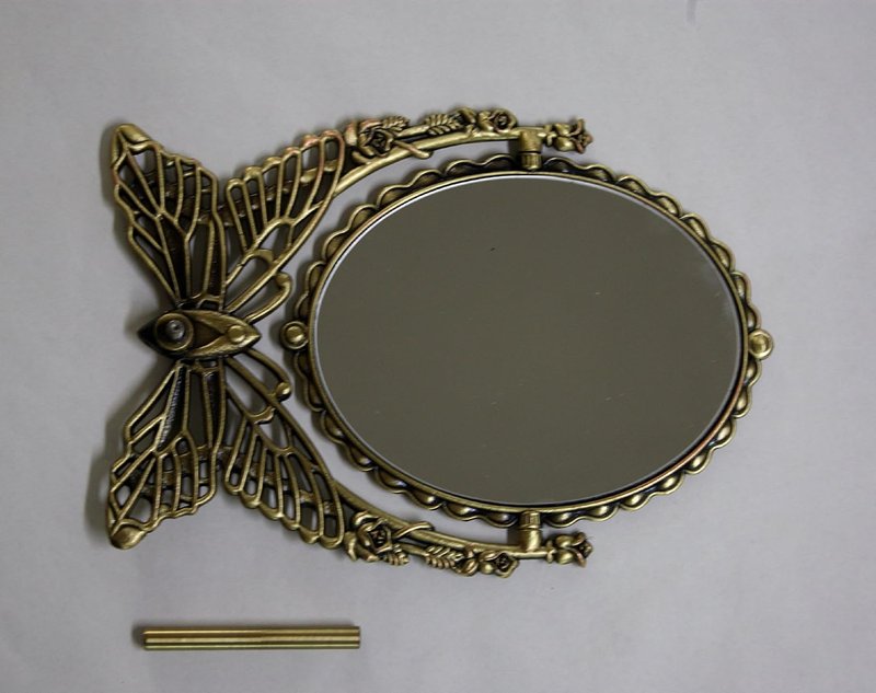 Vintage Antique Butterfly Patterned Makeup Table Mirror - Double-Sided Rotatable Oval Design | Large Brass Finish