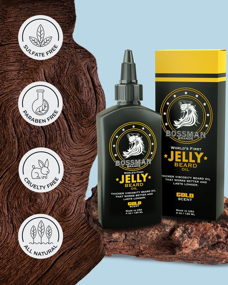 Bossman Jelly Beard Oil for Men (4 oz, Gold Scent) – Softens, Moisturizes & Conditions with Natural Ingredients