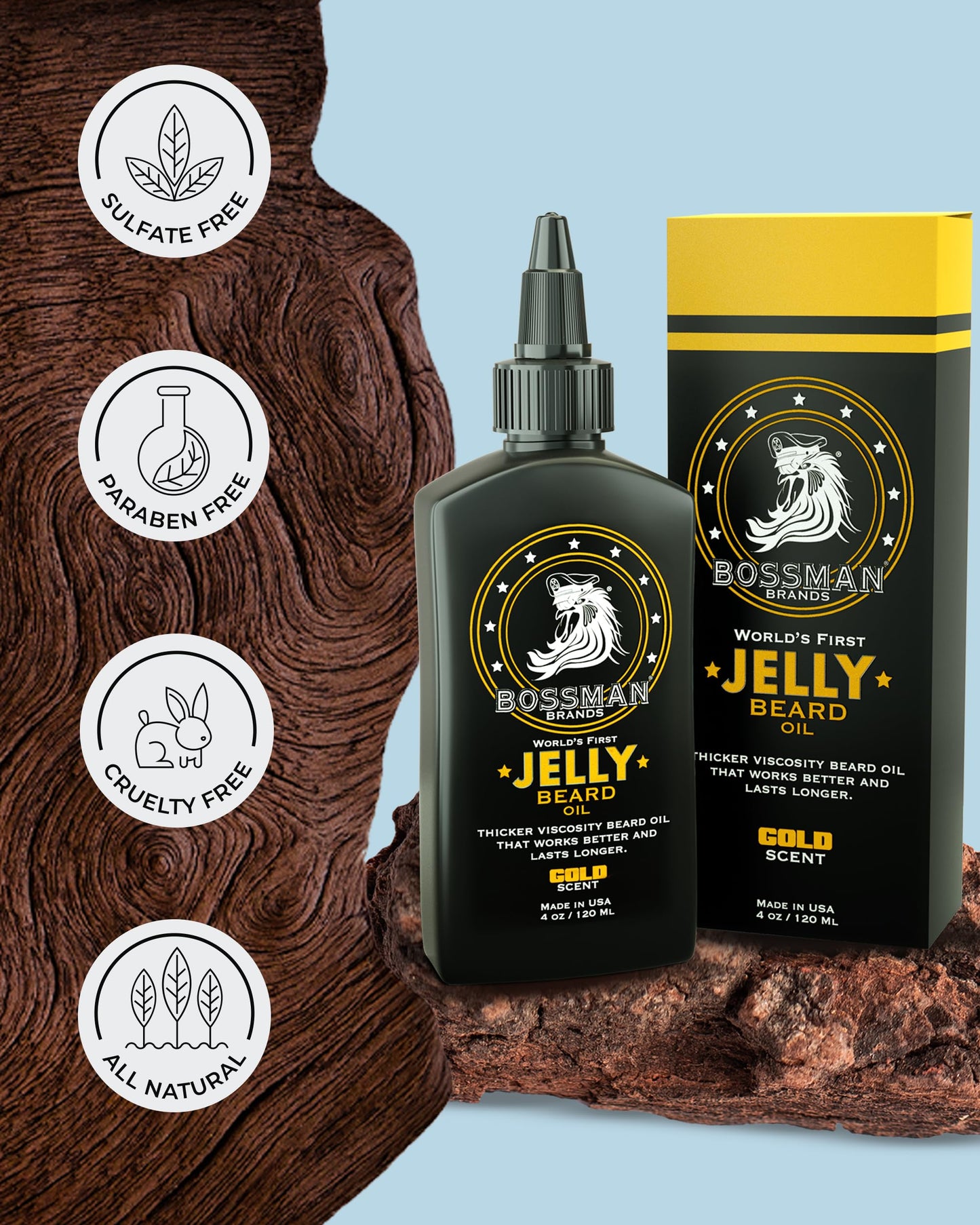 Bossman Jelly Beard Oil for Men (4 oz, Gold Scent) – Softens, Moisturizes & Conditions with Natural Ingredients