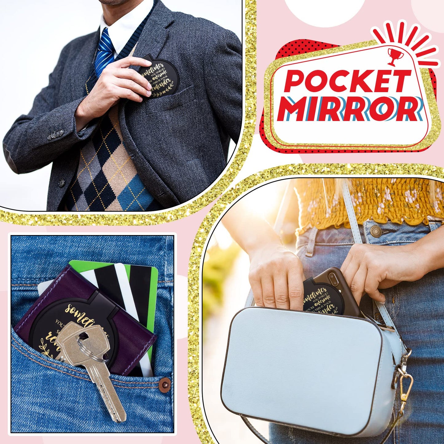 Weysat 48 Pcs Mini Pocket Compact Mirrors Bulk, Sometimes You Forget Your Awesome, Inspirational Gifts for Coworker Employee Guest Positive Affirmation, Small Gifts Bulk for Women, Guests, Christmas