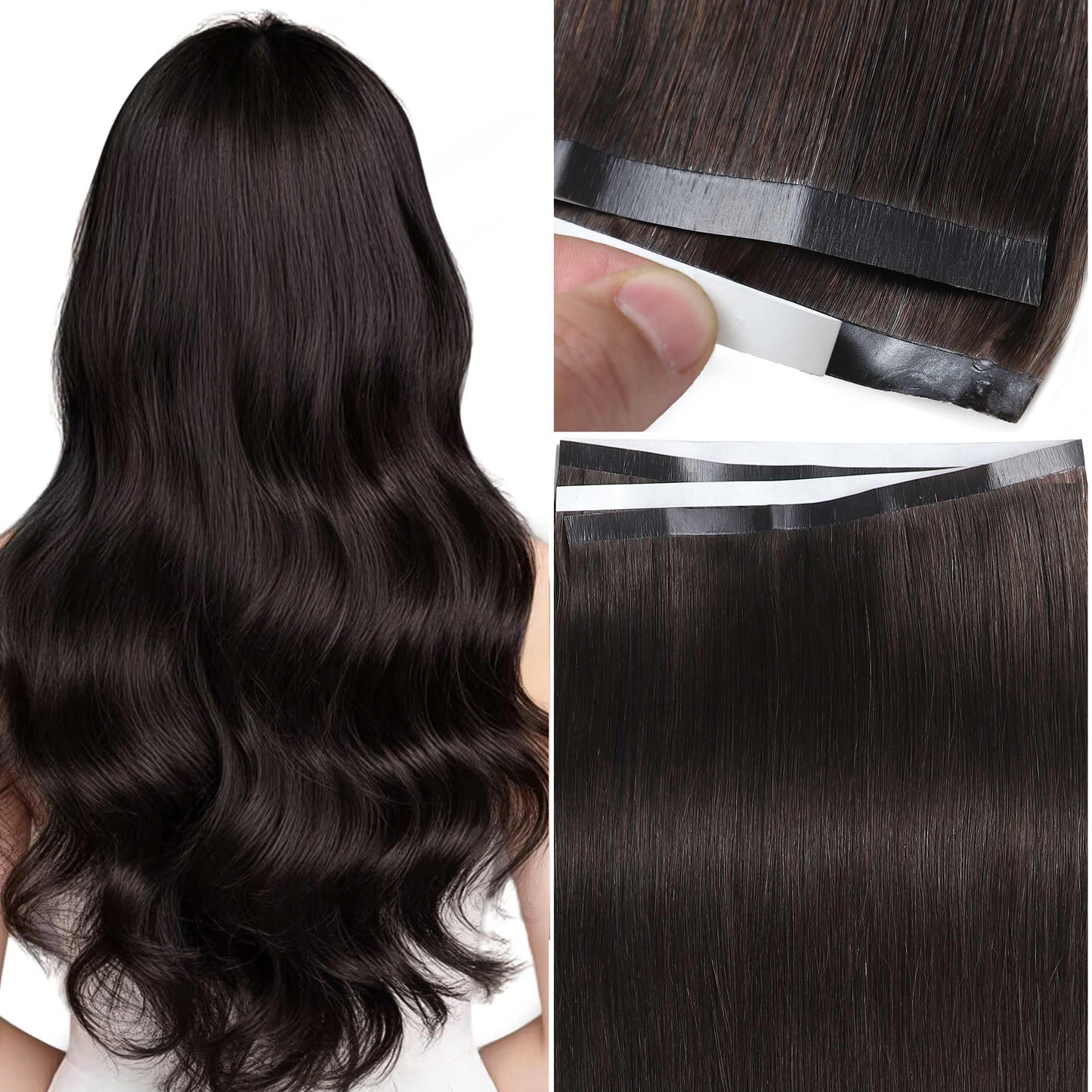 Anrosa Long Weft Tape Weft Hair Extensions 16 Inch Dark Brown Wide Seamless Tape in Hair Extensions Human Hair for Women 50G DIY Width 31.5" (80cm)