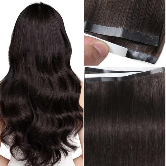 Anrosa Long Weft Tape Weft Hair Extensions 16 Inch Dark Brown Wide Seamless Tape in Hair Extensions Human Hair for Women 50G DIY Width 31.5" (80cm)