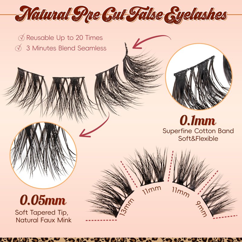 VYRILA Fluffy Lash Clusters 13mm False Eyelashes, 0.05mm PBT Fiber Eyelash Clusters Mink Lashes, 0.1mm Superfine Band Individual Lashes Clusters Like Eyelash Extensions(Starry-5 Pairs Lashes Pack)
