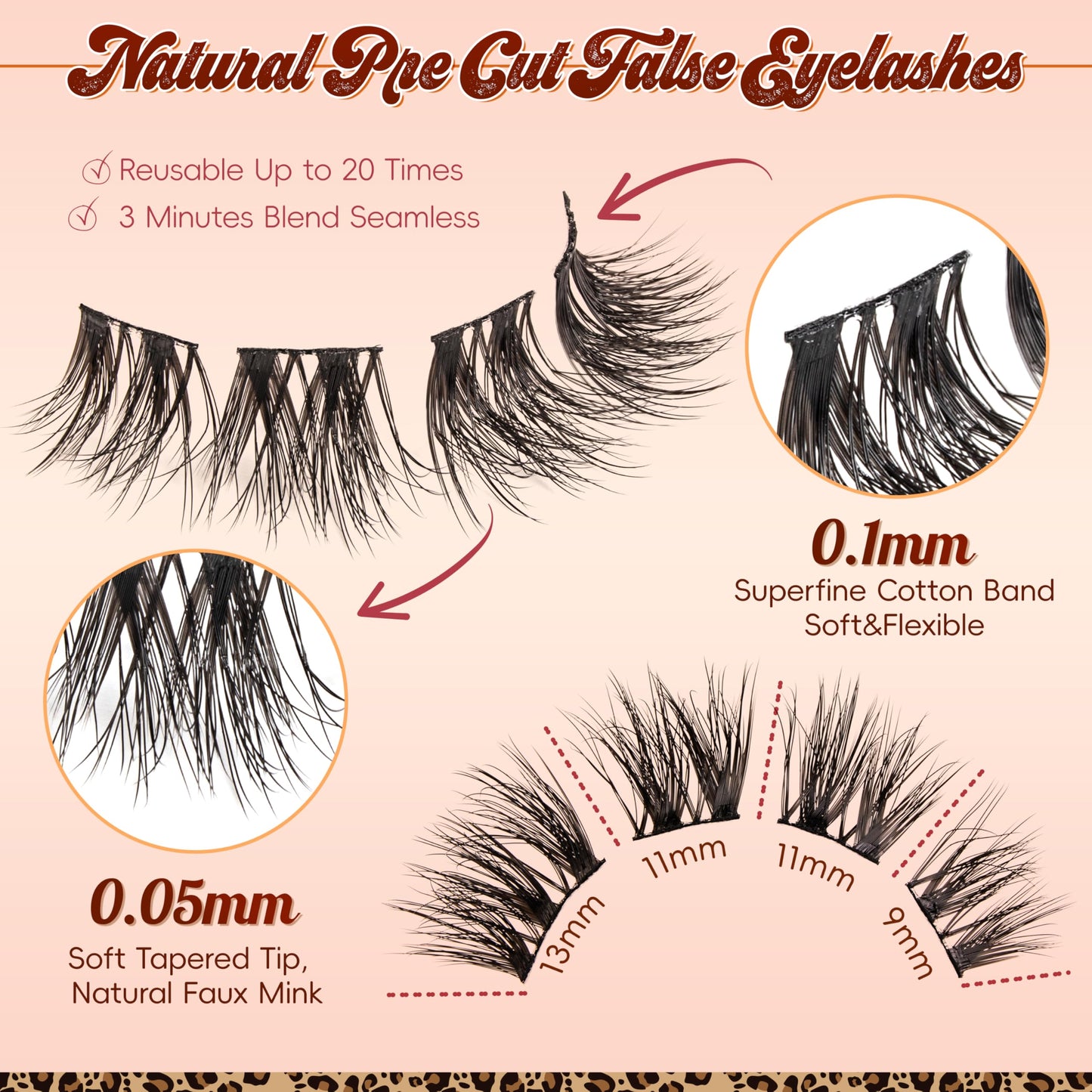 VYRILA Fluffy Lash Clusters 13mm False Eyelashes, 0.05mm PBT Fiber Eyelash Clusters Mink Lashes, 0.1mm Superfine Band Individual Lashes Clusters Like Eyelash Extensions(Starry-5 Pairs Lashes Pack)