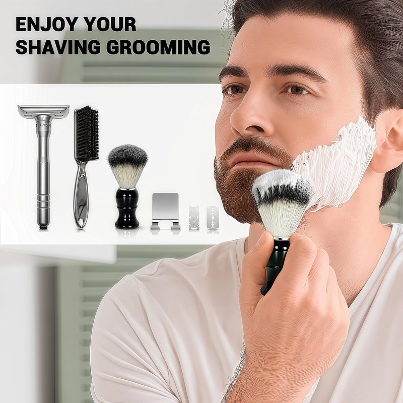 Adjustable Double Edge Safety Razor Shaving Kit for Men & Women - Shaving Brush, 10 Relacement Blades, Cleaning Brush & Razor Holder, Gift for Him, Boyfriend, Dad, Husband