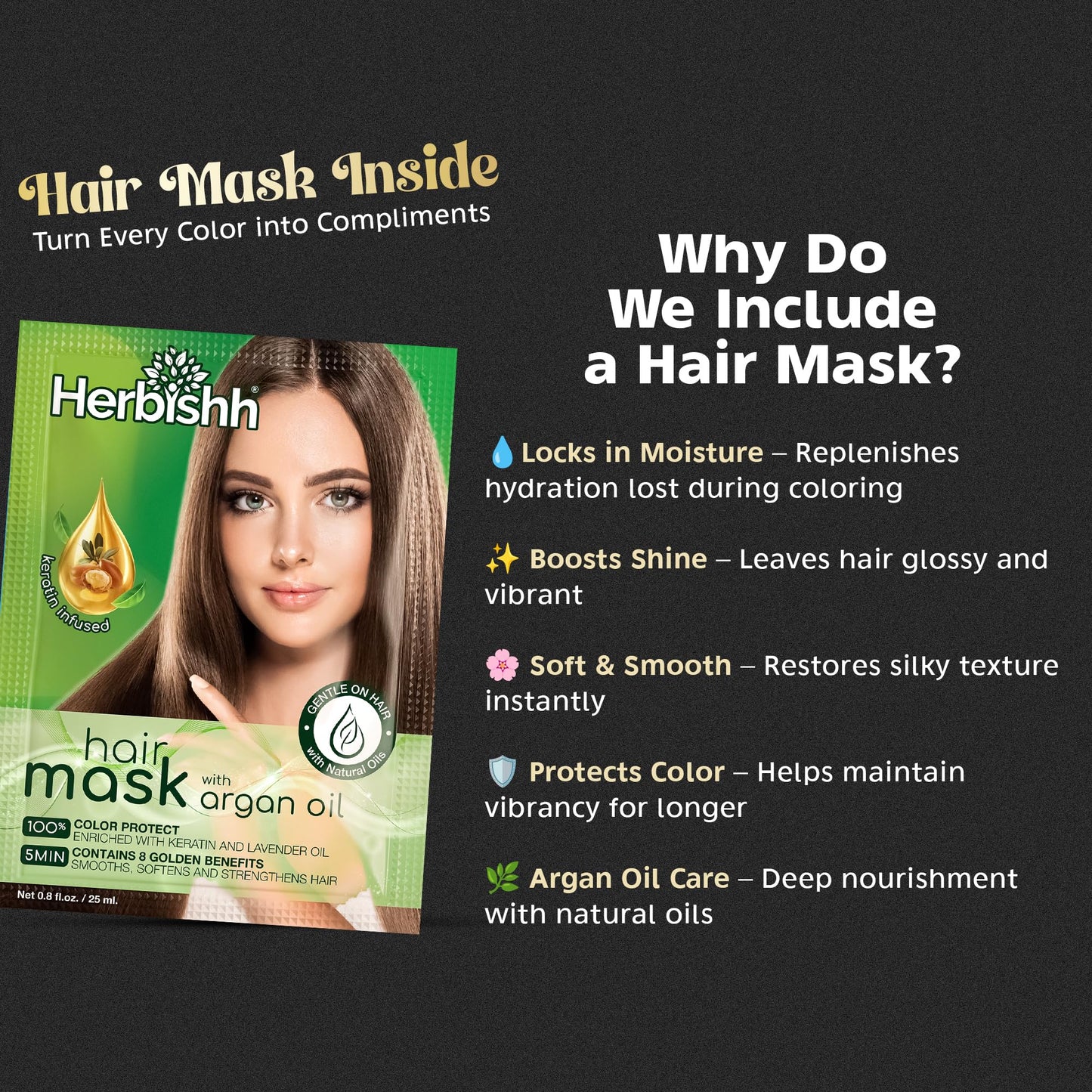 Herbishh Hair Color Shampoo for Gray Hair 500ml Dark Brown + Essential Care Flower Hair Oil for Dry Damaged Hair & Growth 60ml