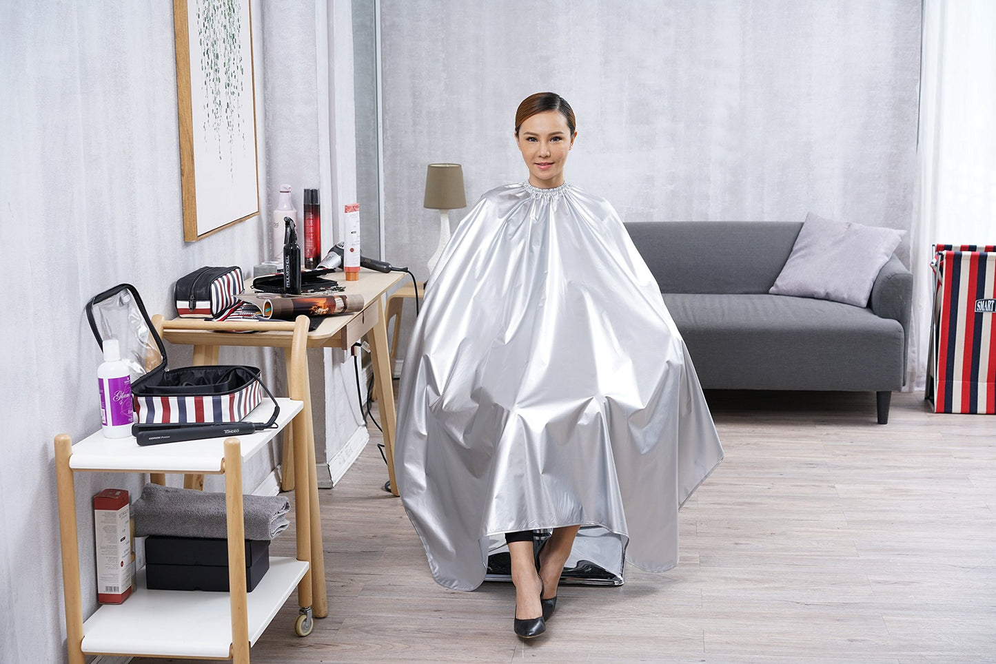 SMARTHAIR Professional Salon Cape Polyester Shampoo & Chemical Resistant Barber Haircut Cape,54”x62”,Silver,C012001B-S