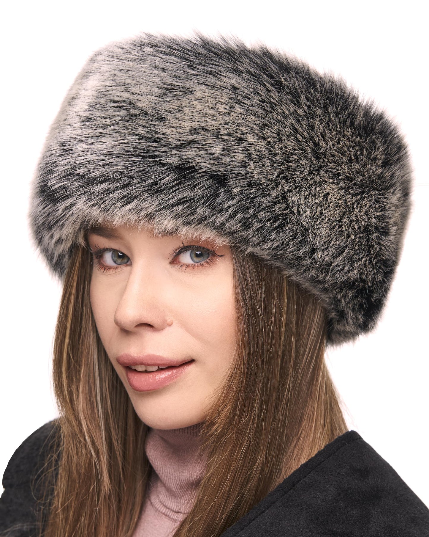 Futrzane Siberian Headband - Womens Faux Fur Headbands - Fluffy Russian Earband - Size M (Grey Siberian)