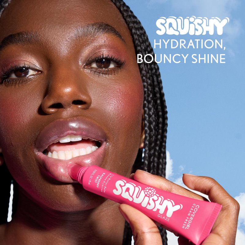 COVERGIRL Clean Fresh Squishy Glaze™ Lip Butter Balm, Flavored, Non-Sticky, with Vitamin E & Shea Butter – 160 Fresh Plum (Sheer Burgundy Plum)