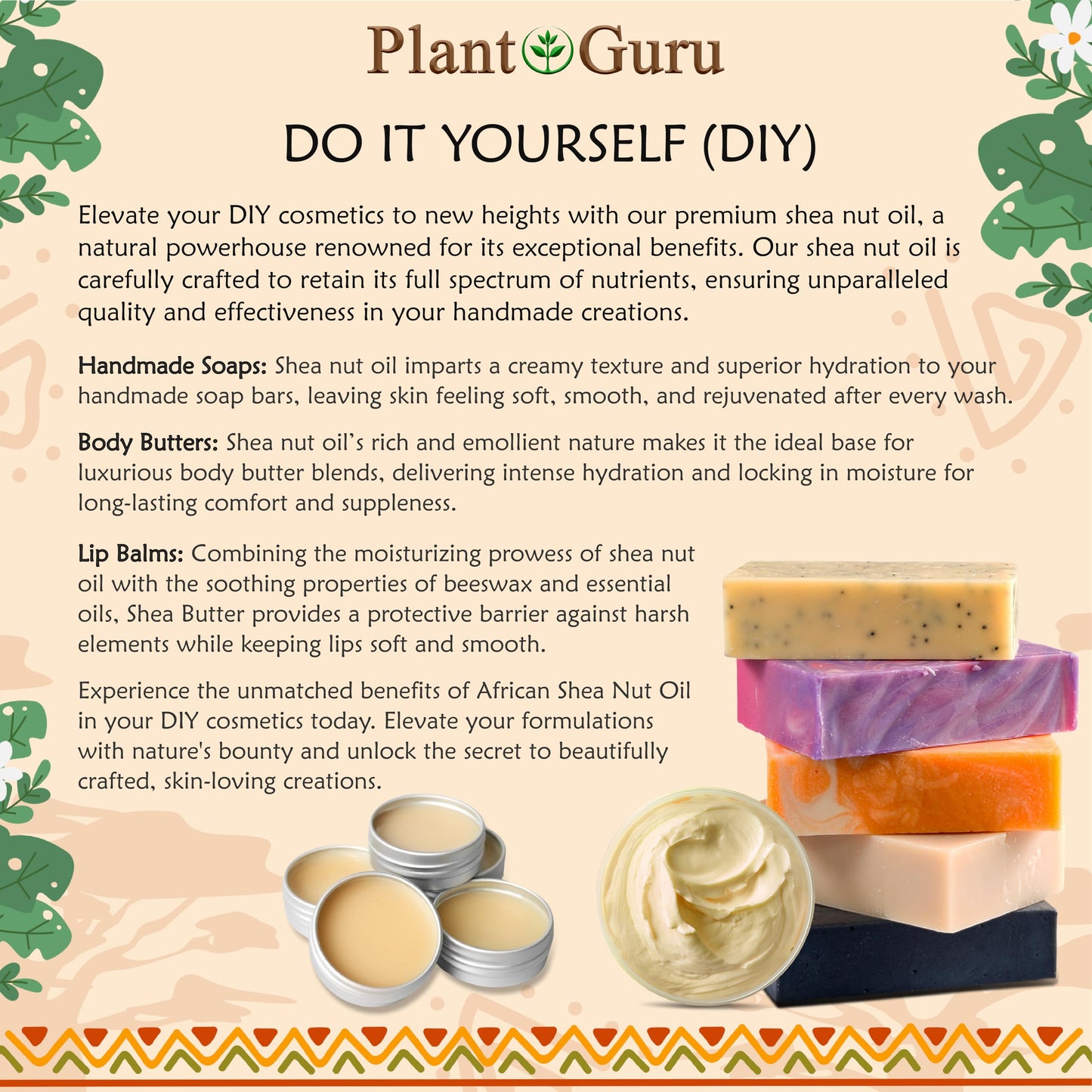 Plant Guru African Shea Nut Butter Oil 32 fl. oz. 100% Pure Natural Skin, Face, Hair Growth And Moisturizer. DIY Body Butters, Lotions, Creams, Lip Balm And Soap Making.