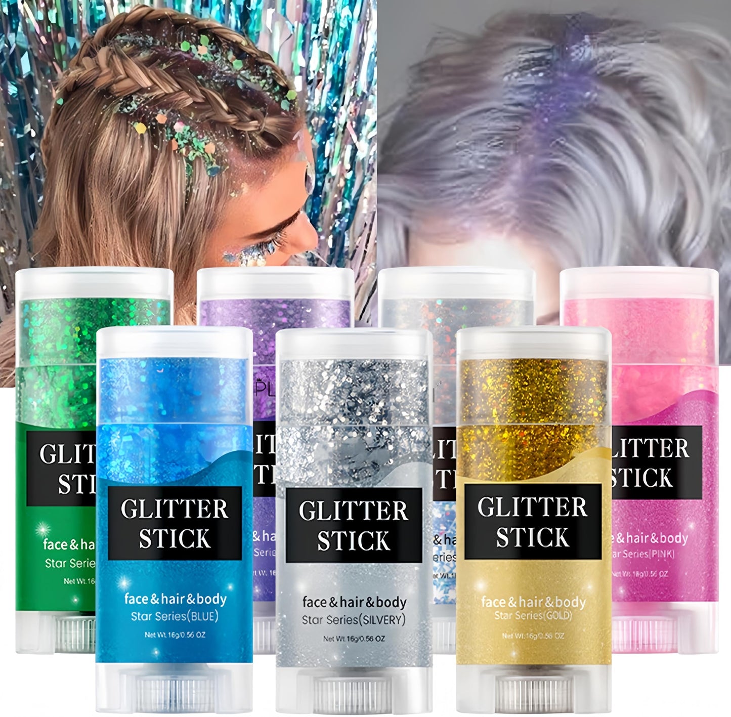 Melemando Body Glitter Stick 11 Colors Holographic Mermaid Sequins Chunky Face Glitter Stick Singer Concerts or Music Festival Rave Glitters Makeup for Face/Body/Hair/Eyes/Lip (01 Gold)