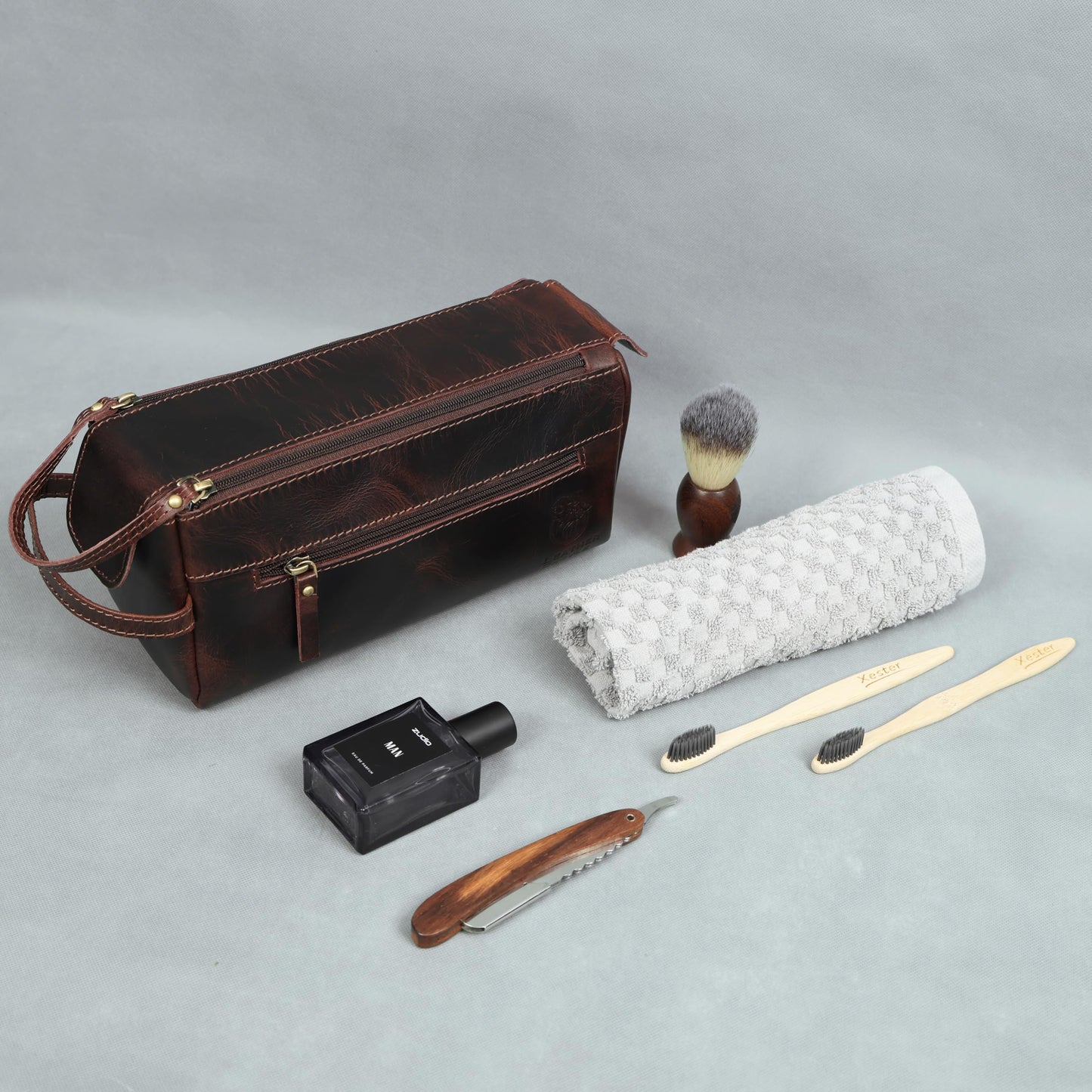 leather castle Toiletry Bag | Leather Dopp Kit for Men & Women – Water-Resistant, Durable & Stylish – Travel Organizer with Multiple Compartments | Grooming Essentials, Shaving & Makeup Pouch (Brown)
