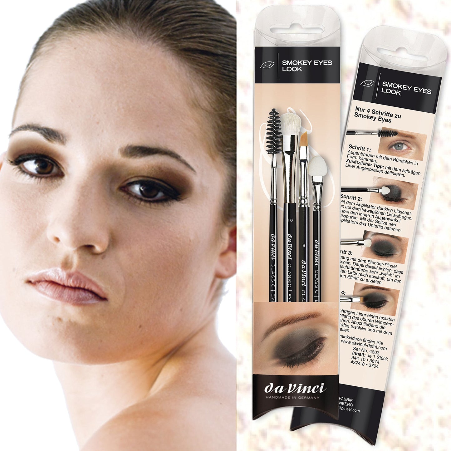 da Vinci Cosmetics Series 4803 Classic Smokey Eyes Look Brush Set with Eyeliner, Blender, Eyelash Brush, and Applicator, Multiple Sizes, 46.2 Gram, 4 Brushes