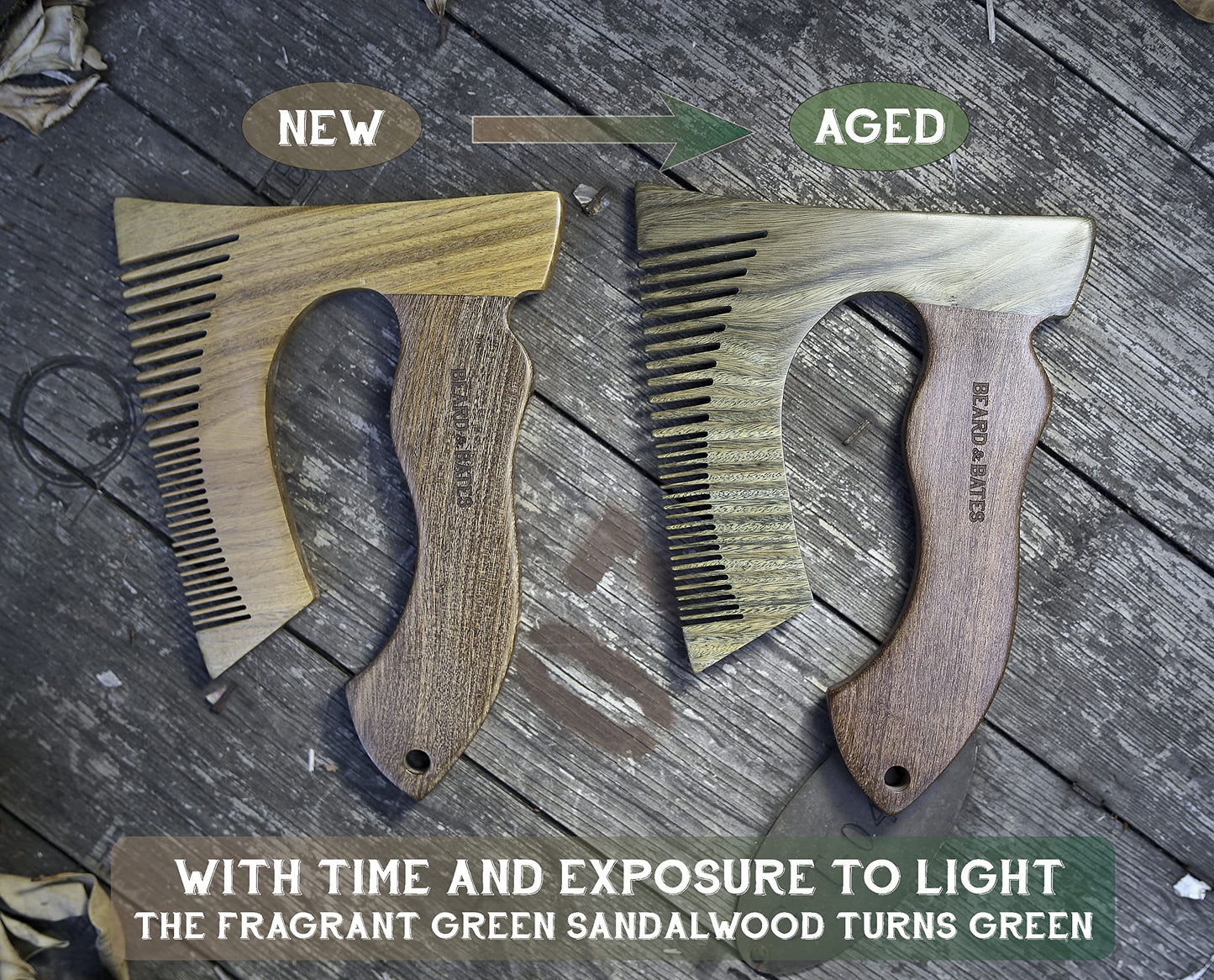 THE BEARDED AXE BEARD COMB | Woodsman | Green Sandalwood/Golden Sandalwood | Artisan Crafted