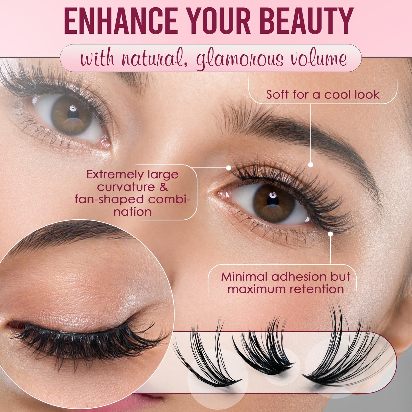 V-uCool 708 Pcs DIY Lash Clusters Kit, D Curl 30D–100D 8–16mm Mix, Fluffy Wispy Cluster Lashes with Bond & Seal, Tweezer, 5 Pads & Brush