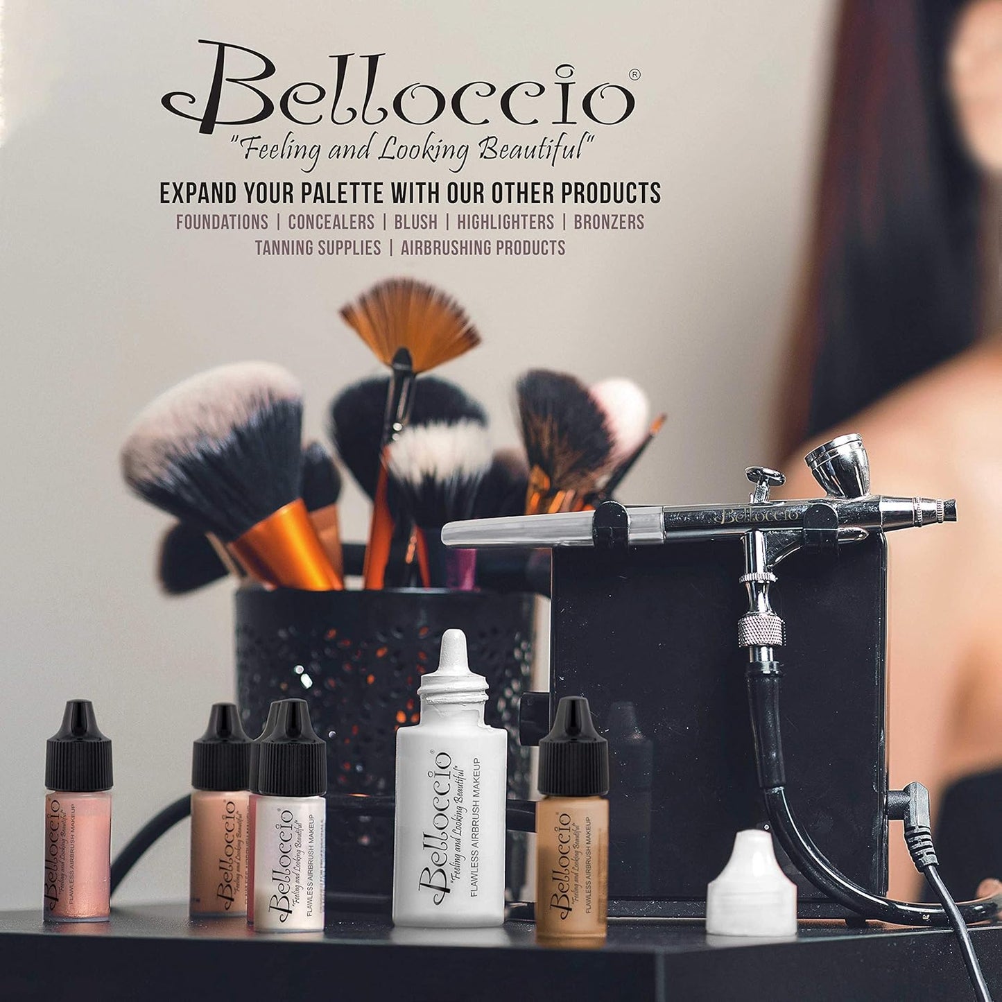 Belloccio Airbrush Foundation Set - All 17 Shades with Moisturizing Primer | 1/2 oz. Bottles