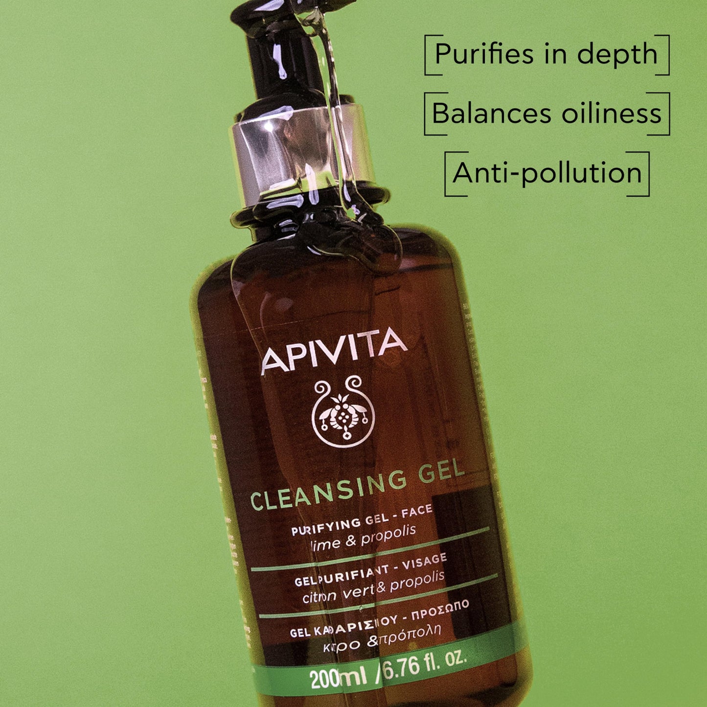 Apivita Cleansing Gel, Purifying & Oil-Balancing Gel for Face with Lime & Propolis