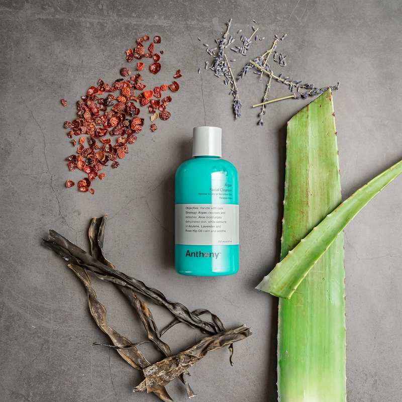 Anthony Algae Facial Cleanser - Hydrating & Soothing Formula | 8 Fl Oz with Aloe Vera & Lavender