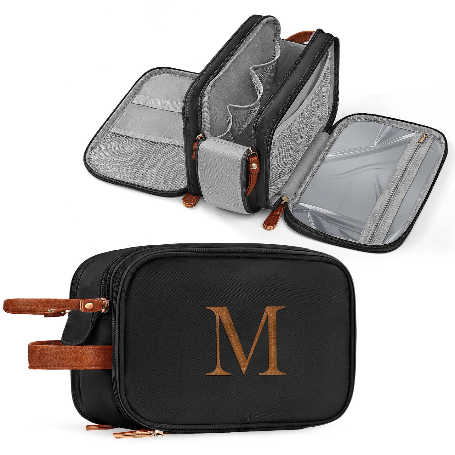YOOLIFE Personalized Gifts for Men - Initial Black Toiletry Bag Makeup Bag | Dad Gifts for Birthday, Travel Toiletry Bags for Women Men, Travel Essentials Water Resistant M Black