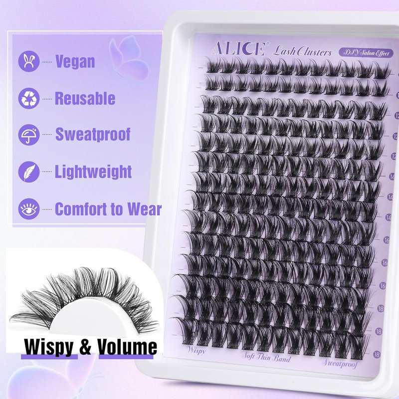 Eyelash Clusters - Wispy 10-18mm Natural Volume Extensions | 168pcs DIY Individual Lashes with Soft Thin Band