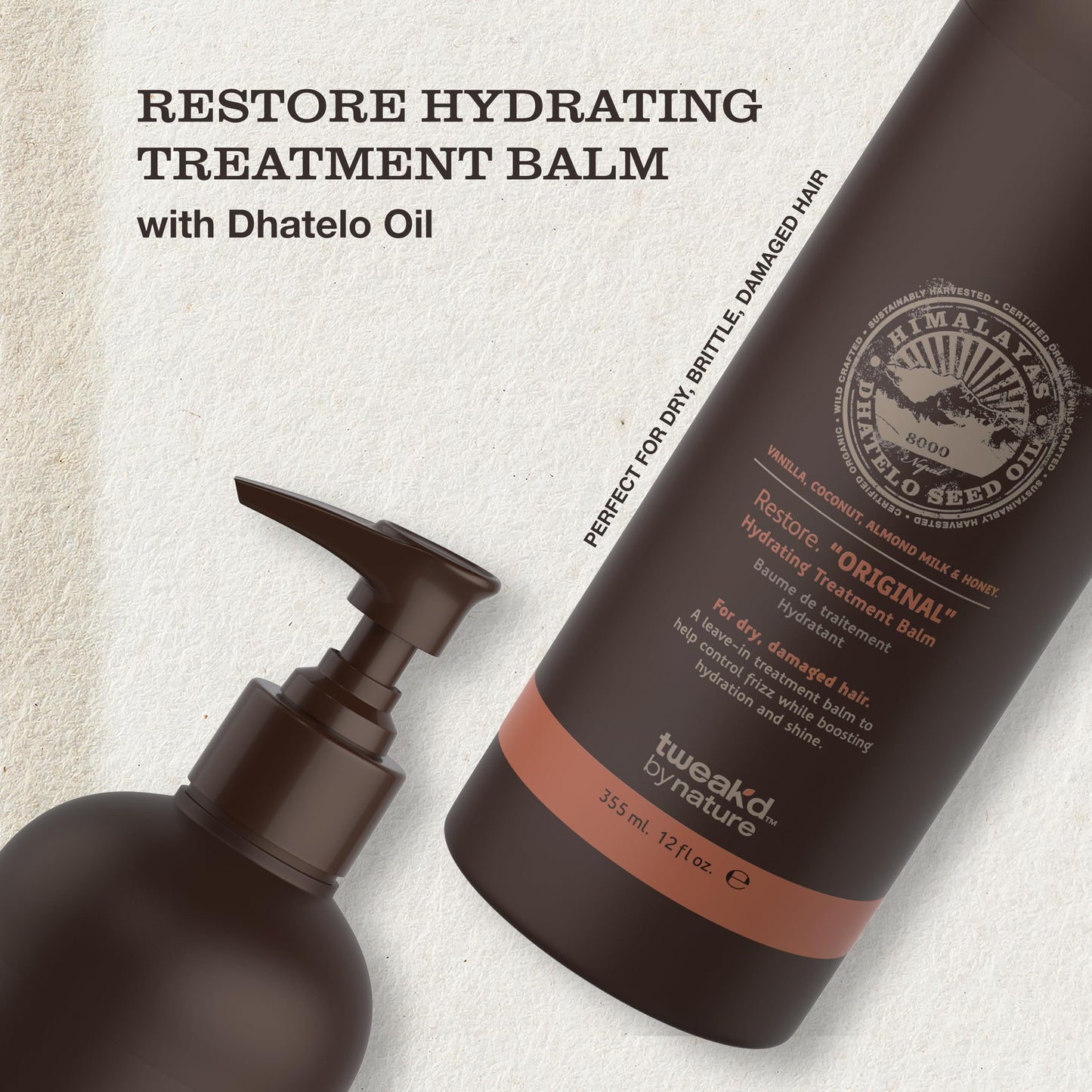 Tweak’d by Nature - Restore Hydrating Balm, Frizz Control Hair Balm and Leave-In Hair Treatment Sulfate Free, Paraben Free, Hydrating and Strengthening for Touchable Softness and Healthy Shine (12oz)