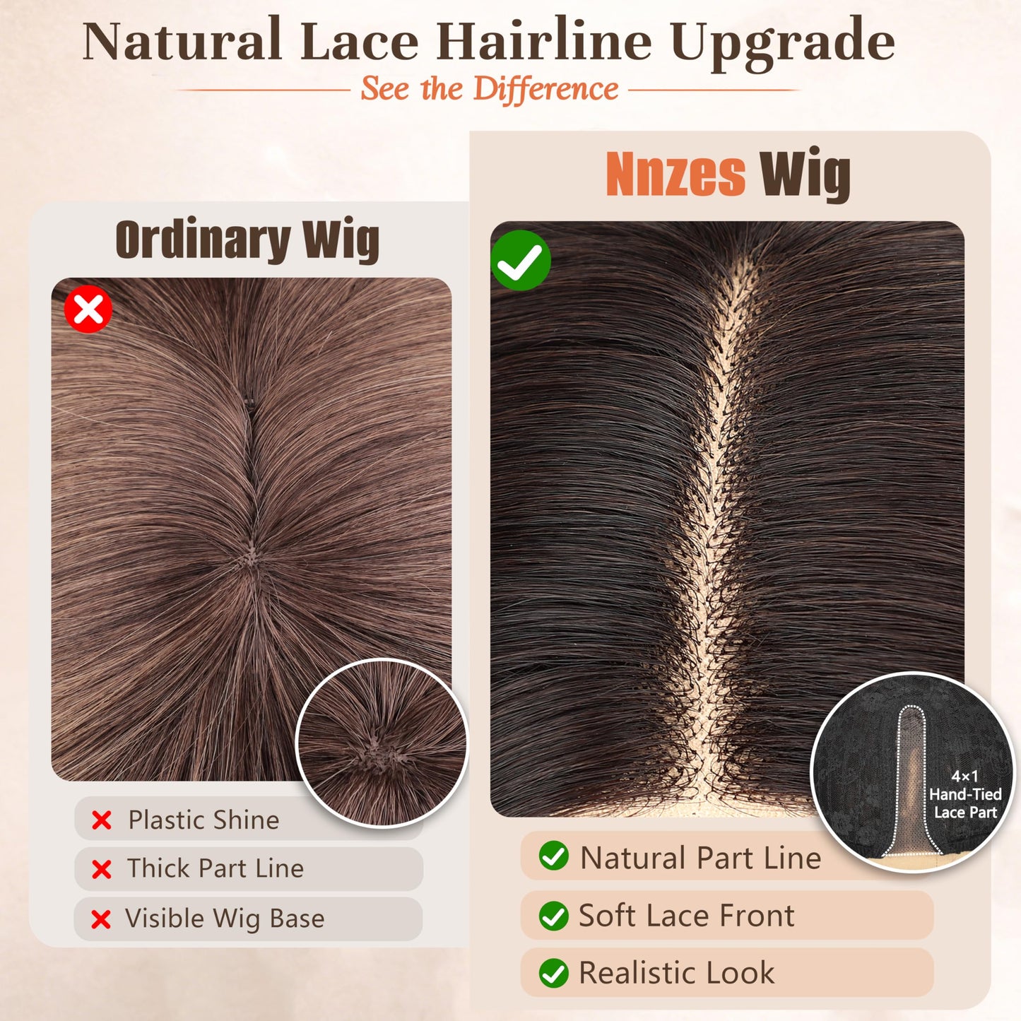 Nnzes Long Brown Highlight Wavy Wig 4x1 Lace Natural Hairline Middle Part Curly Heat-Resistant Synthetic Fiber for Women & Beginners Daily Party Use 26In