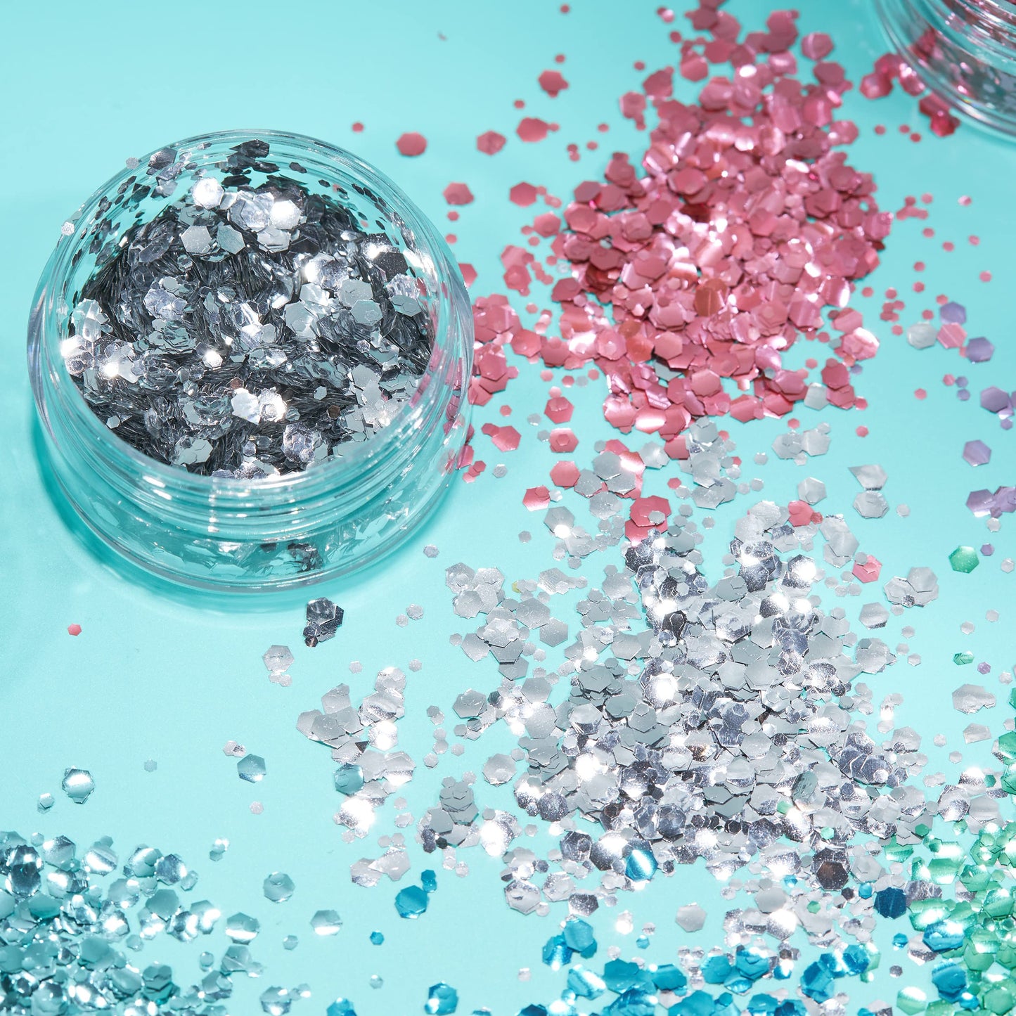 Biodegradable Eco Chunky Glitter by Moon Glitter - 100% Cosmetic Bio Glitter for Face, Body, Nails, Hair and Lips - 3g Set of 6 - plus Glitter Fix Gel