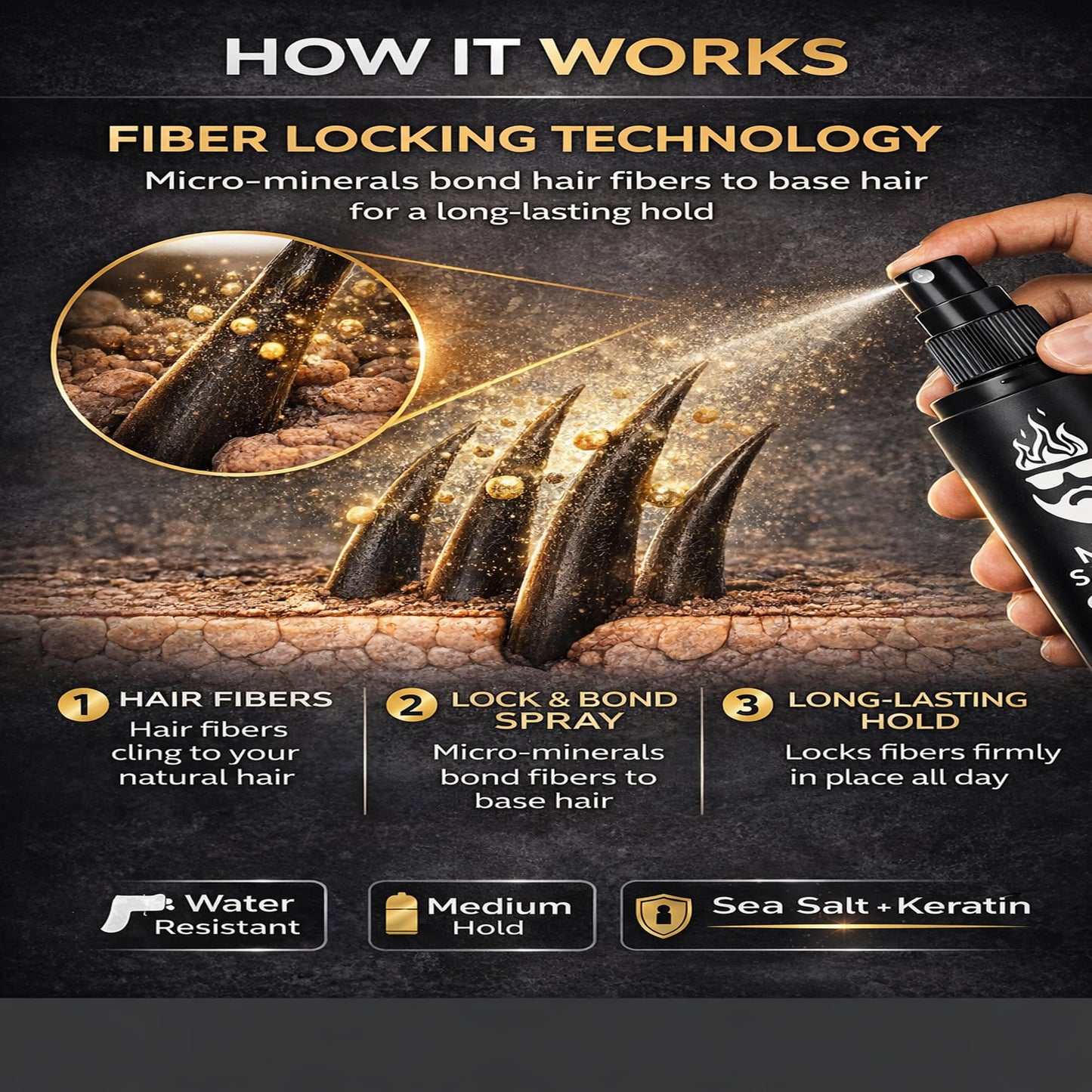 Hair Fiber Locking Spray Infused with Sea Salt & Keratin for a Longer Lasting Hair Fiber Hold | Replenishment Fiber Locking Spray for THE MAN KIT