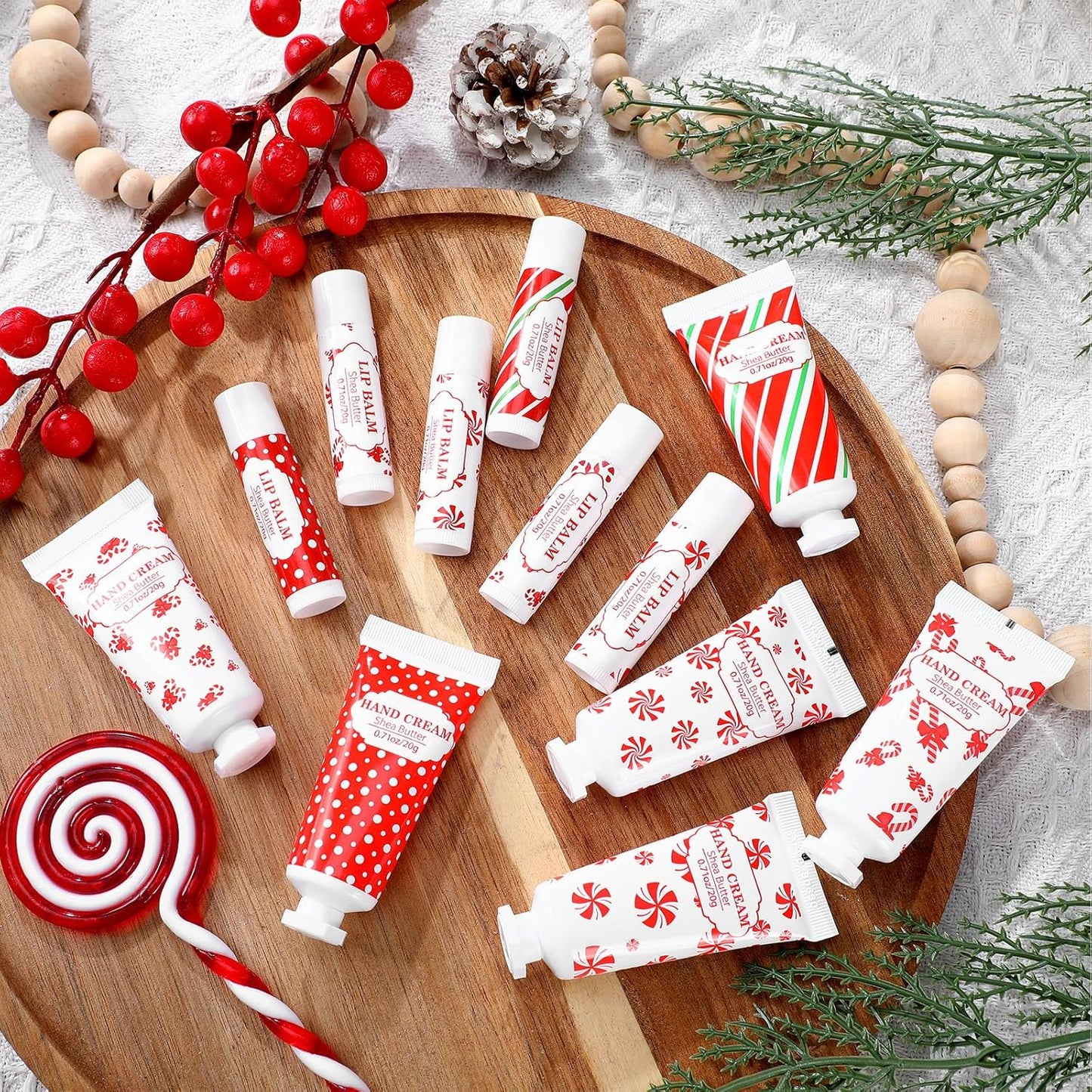 Christmas Hand Cream & Lip Balm Gift Set - 36 Pcs Mini Travel Size | Peppermint Candy Theme for Women & Coworkers