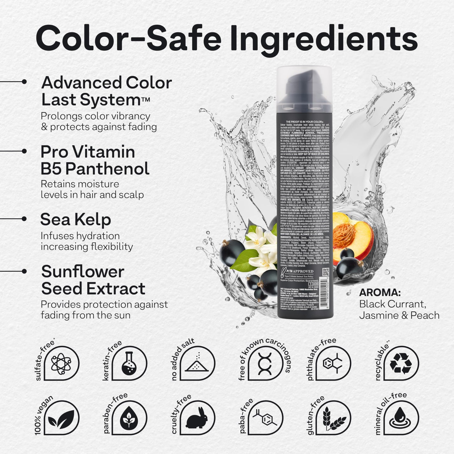 Colorproof All Around Working Hair Spray 9 Fl. Oz. Hair Spray Flexible Hold with Black Currant, Jasmine & Peach Scent, Sulfate Free Hairspray