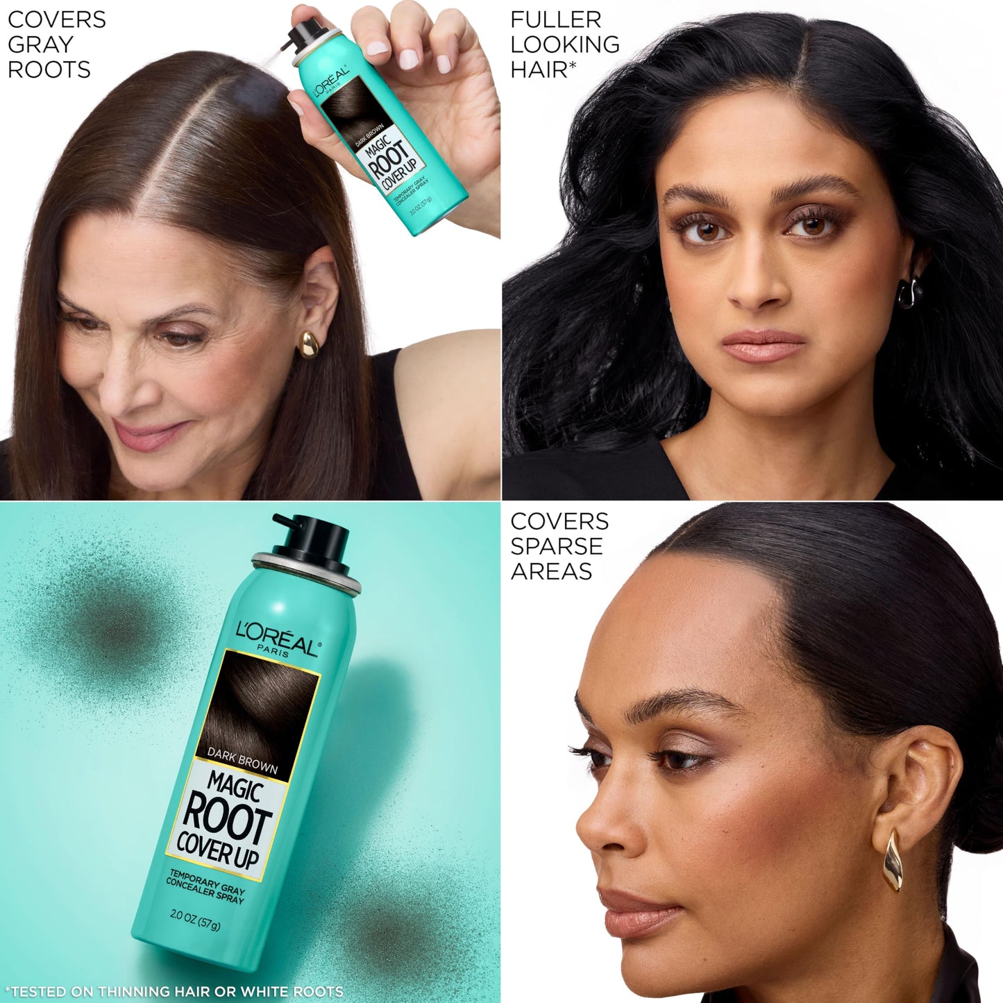 L'Oreal Paris Magic Root Cover Up Gray Hair Spray, 100% Gray Hair Coverage with Buildable, Lightweight, Transfer-Resistant, and Temporary Formula, Ammonia-Free, Light Golden Brown, 2 oz (2 Count)
