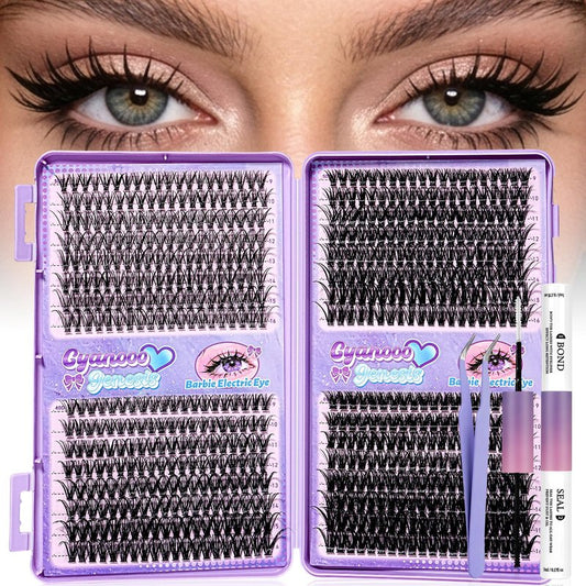 Lash Clusters Kit 640pcs 30D 40D 50D 60D D Curl 9-16mm Individual Lashes Fluffy Wispy Lightweight Thin Band DIY Eyelash Extensions with Bond and Seal + Tweezers for Beginners At Home Natural Full Look