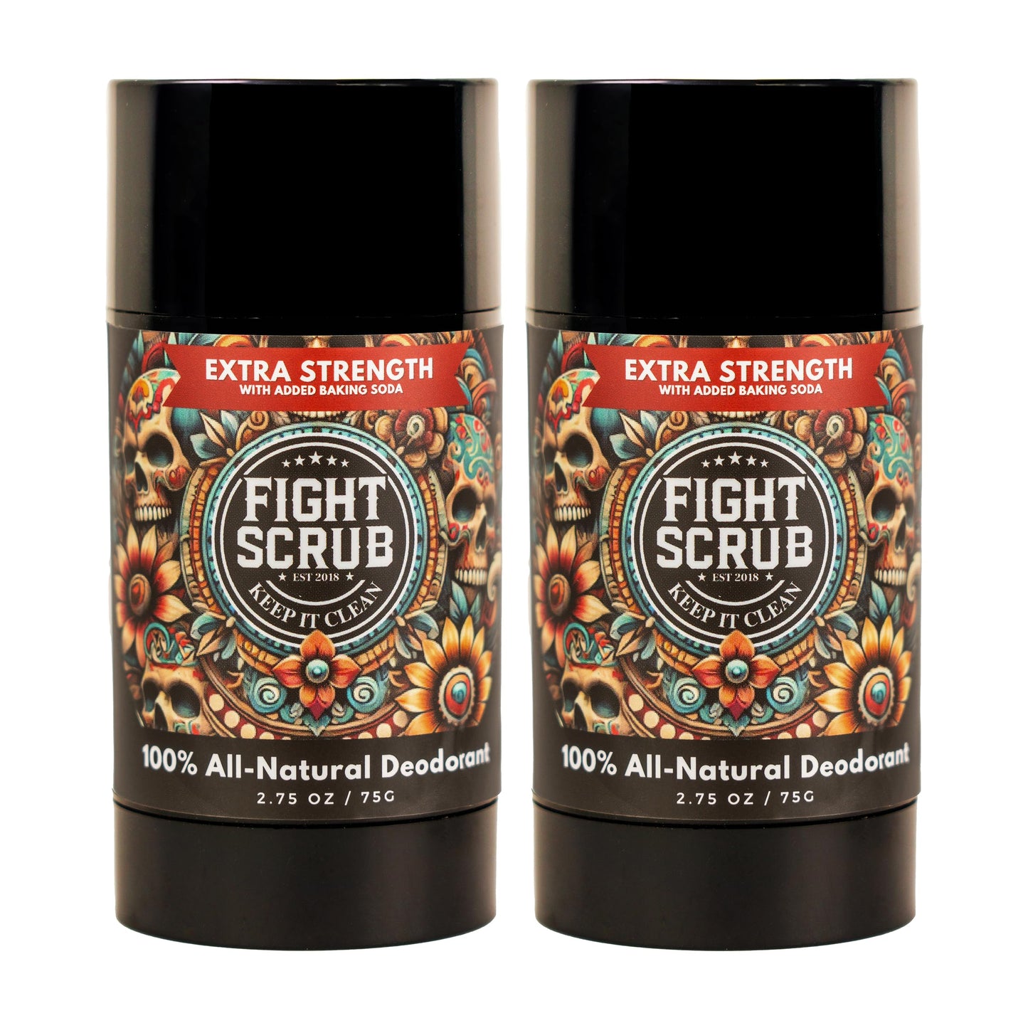Fight Scrub Extra Strength Deodorant – Aluminum-Free, Baking Soda Formula for Athletes & Active Lifestyles – Long-Lasting Odor Protection – Handmade in the USA (2-Pack) (Unscented)