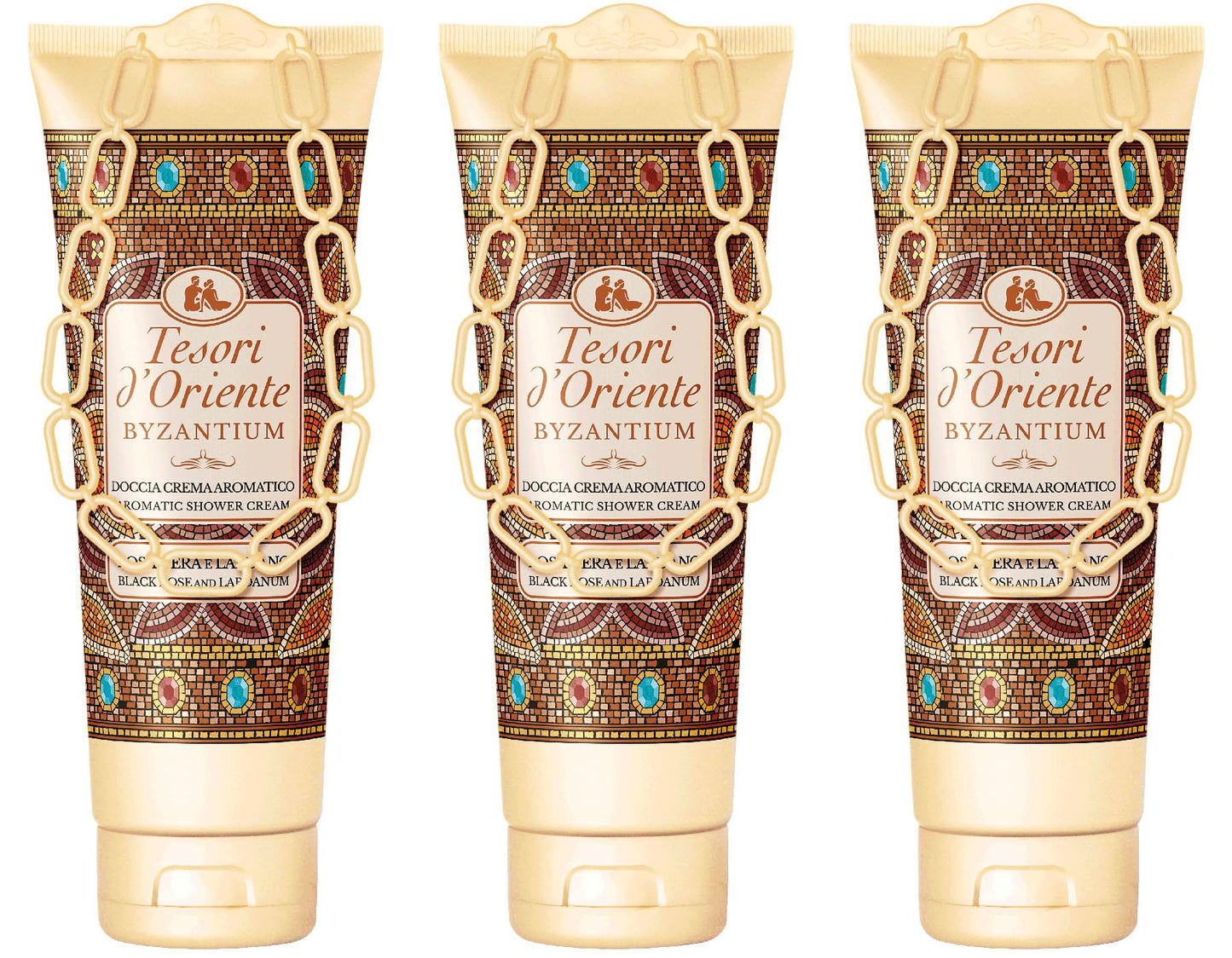 Tesori d'Oriente: "Byzantium" Aromatic Shower Cream, with Black Rose and Labdanum 8.45 Fluid Ounce (250ml) Tubes (Pack of 3) [ Italian Import ]