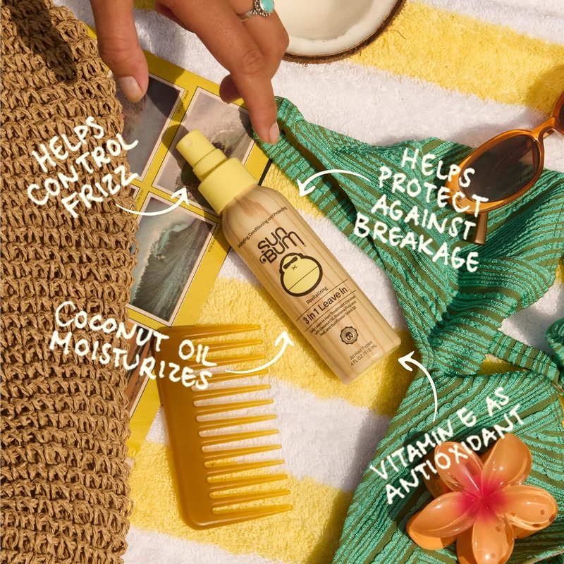 Sun Bum Revitalizing Leave-In Conditioner - Anti-Frizz Detangler with UV Protection | 4 oz, Coconut Oil & Banana Enriched