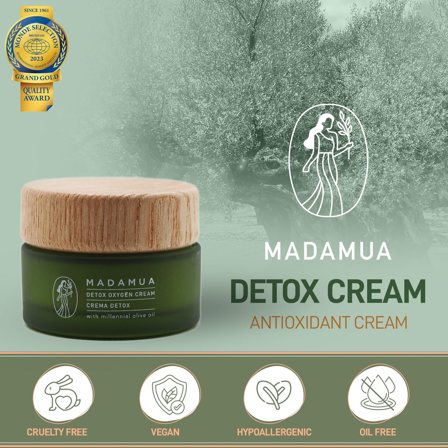 MADAMUA Detox Antioxidant Moisturizer Face Cream - Natural & Organic Face Moisturizer for Women | Lightweight Hydrating Daily Facial Lotion for Dry Skin | Anti Aging Night & Day Cream for Skincare