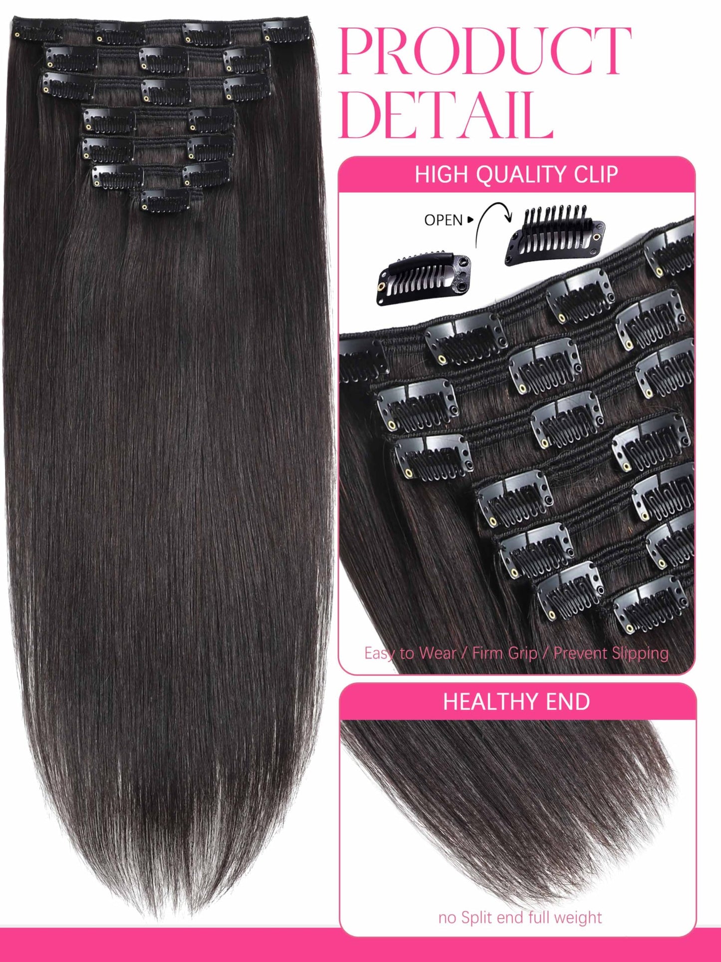 Lacer Clip in Hair Extensions Real Human Hair, 16 Inch Straight Clip ins 1B Natural Black, Remy Human Hair Extensions 7pcs Per Set