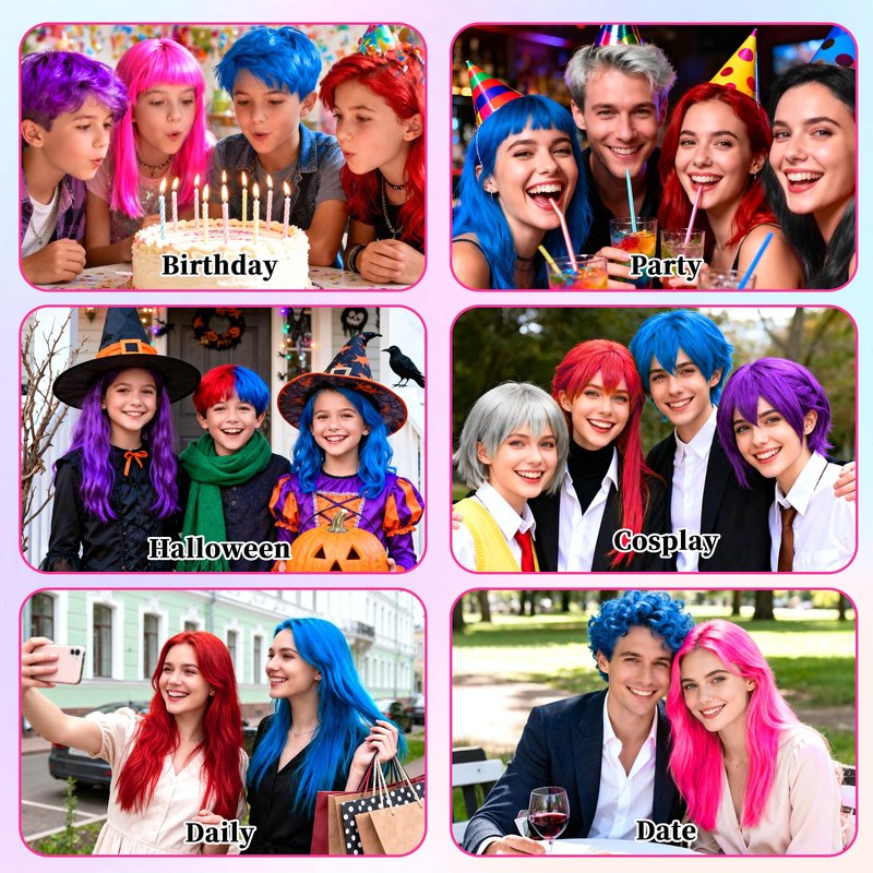 6 Pack Hair Spray,Purple red pink black blue and gray hair spray temporary for Women Kids Men, Washable Temporary,For Cosplay Christmas Party